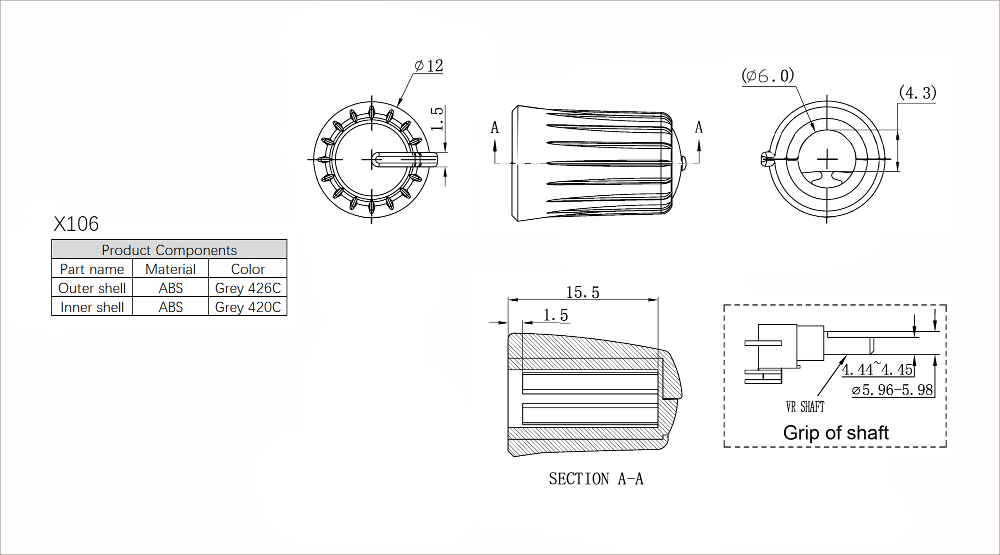 Plastic Two Color Knob X106