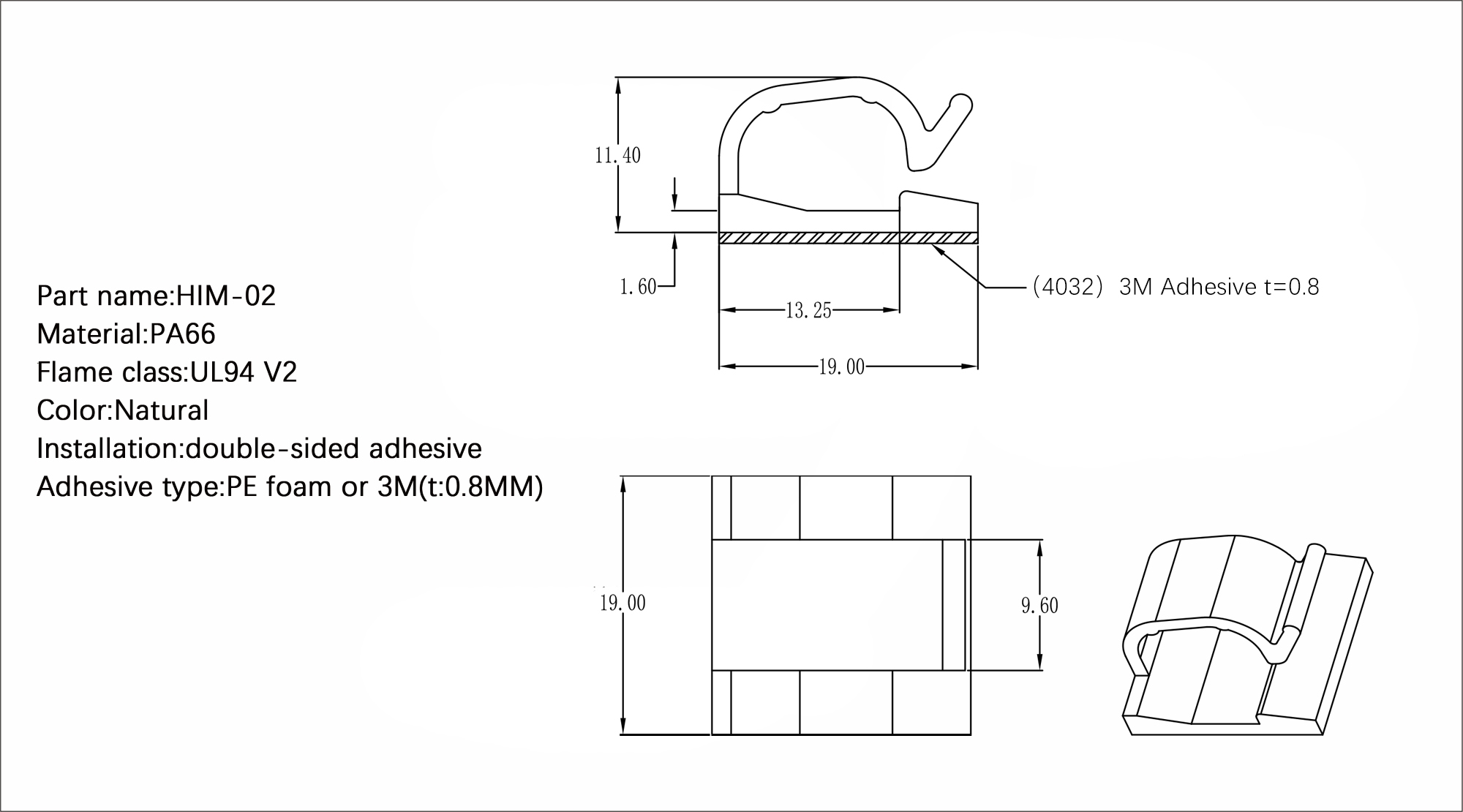 Plastic Flat Cable Clamp HIM-02