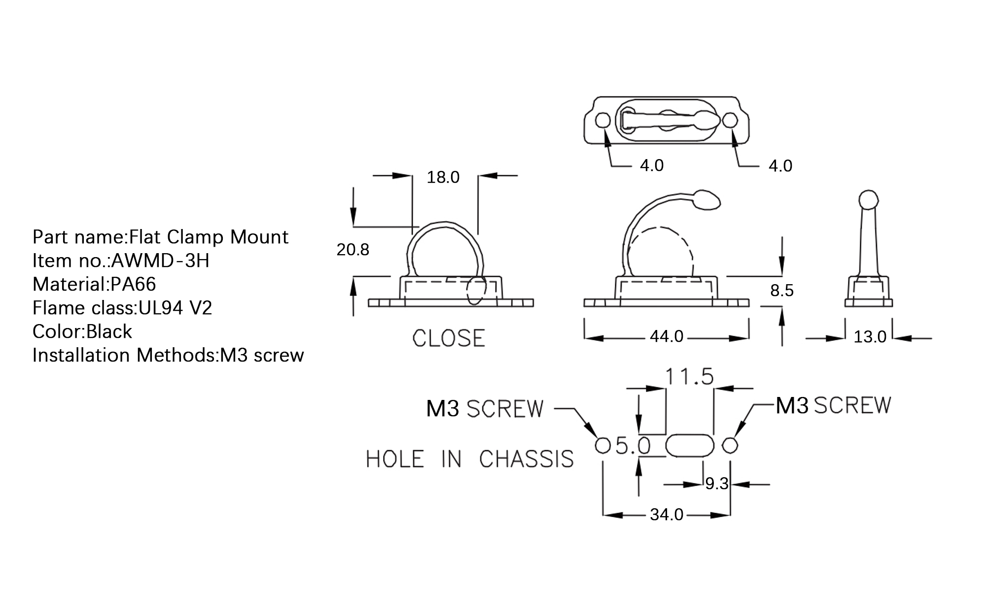 Flat Cable Clamp AWMD-3H