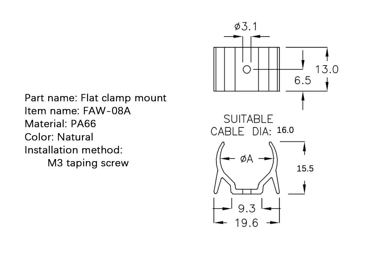 Flat Cable Clamp FAW-08A