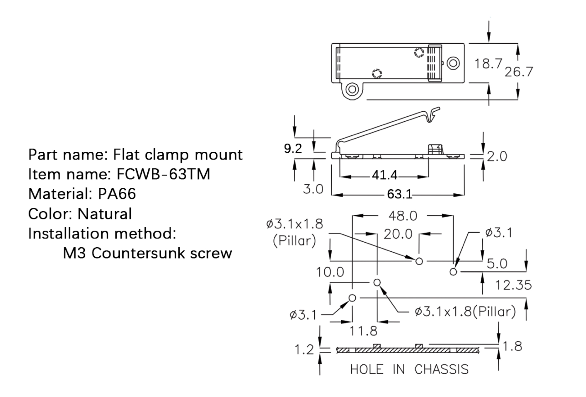 Flat Cable Clamp FCWB-63TM