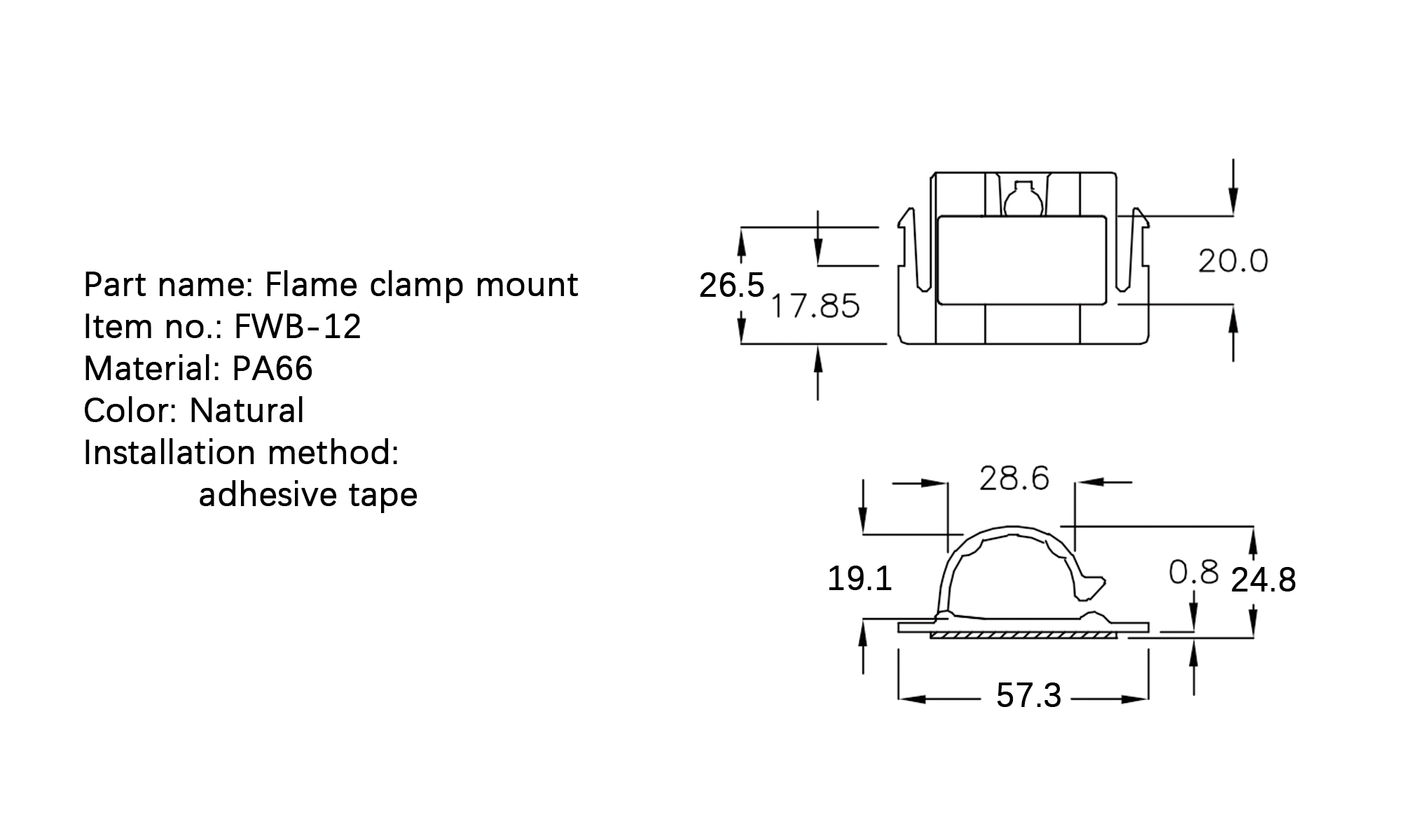 Flat Cable Clamp FWB-12