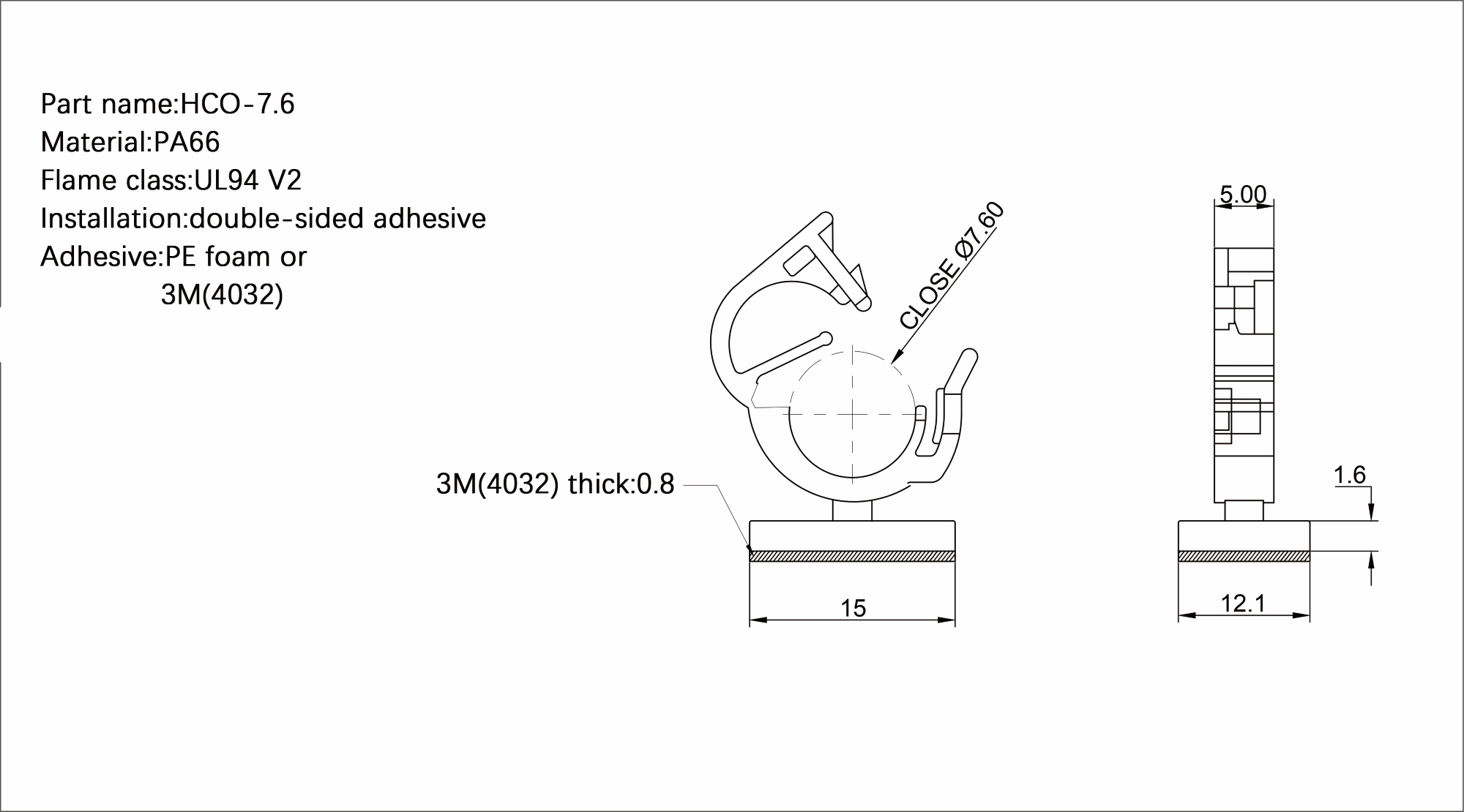 Flat Cable Clamp HCO-7.6